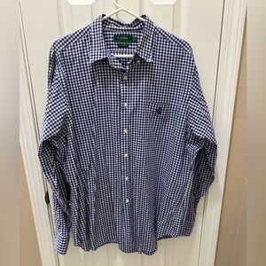 LAUREN RALPH LAUREN long sleeve plaid button up shirt size 17 L/XL blue white